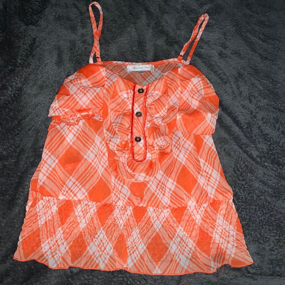 Orange and white plaid cropped tank